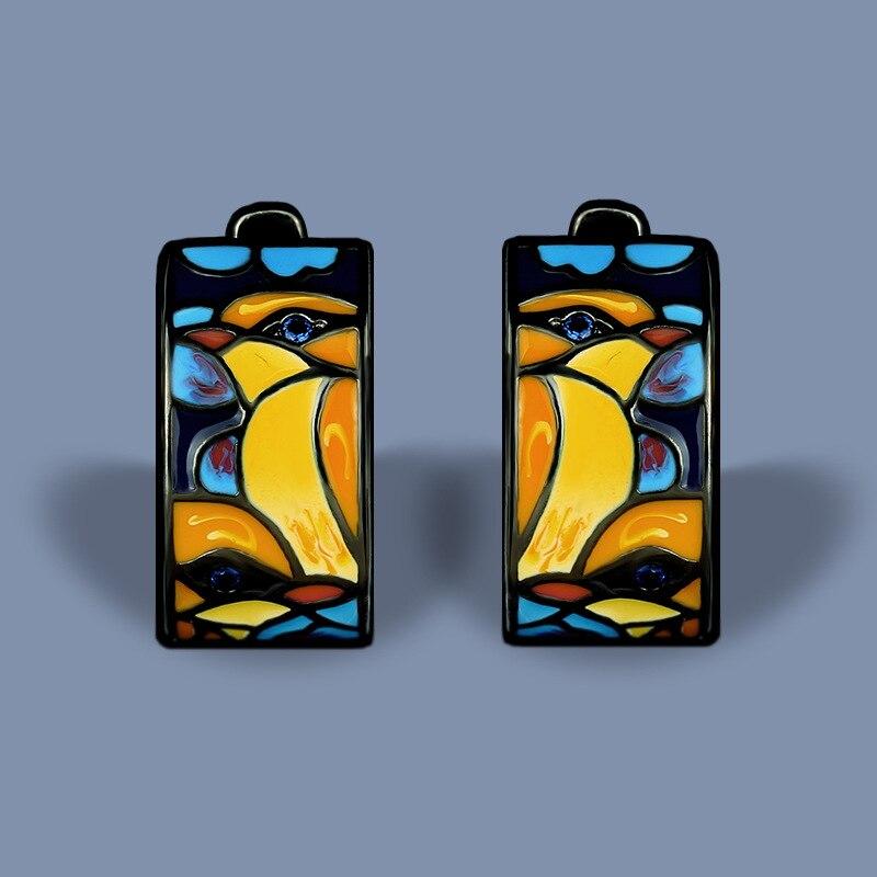 Einzigartige schwarze Ohrringe für Frauen, schicker blauer Spinell-Vogel-Emaille, trendige Geschenke, feiner Schmuck, handgefertigter Party-Schmuck schwarz