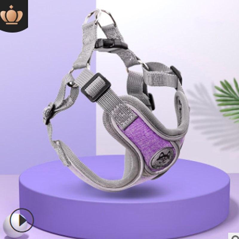 Atmungsaktives Hundegeschirr mit Leine, reflektierendes Oxford-Westengeschirr für Hunde, verstellbare Größe, kleine und mittelgroße Hunde M (no Leash) violett