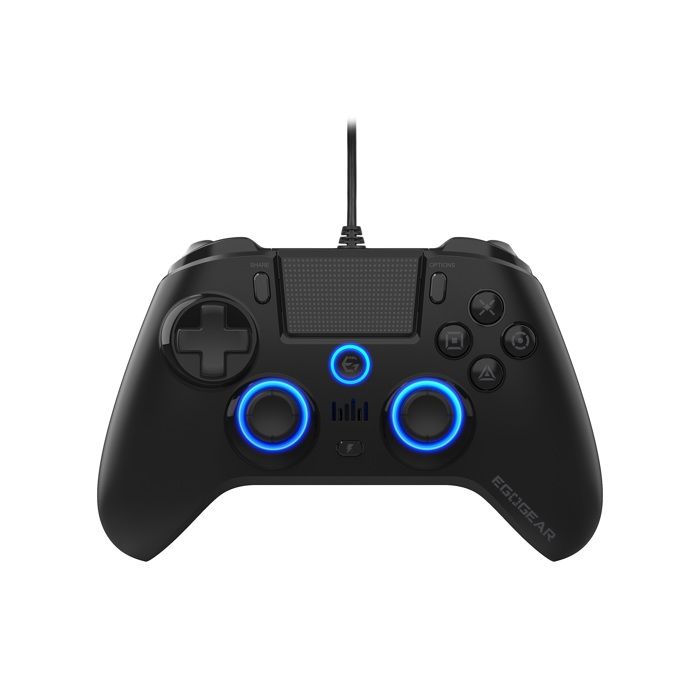 EgoGear - SC10 Kabel-Gaming-Controller mit Paddles Schwarz für PS4/PS3/PC, Anpassbare RGB, Vibrationsmotoren, 3,5-mm-Klinkenanschluss,