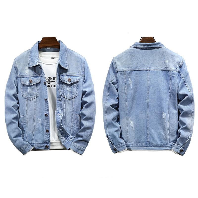 Winddichte Herrenjacke für Frühling und Herbst, gewaschene Jeansjacke, Jeansjacke in Übergröße 3XL