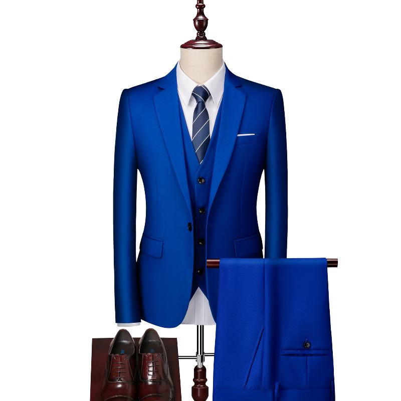 Herren Business Casual Anzug Anzug Hochzeit Bräutigam Einknopf Anzug Jacke + Hose + Weste Dreiteiliger Anzug XXXXL saphirblau
