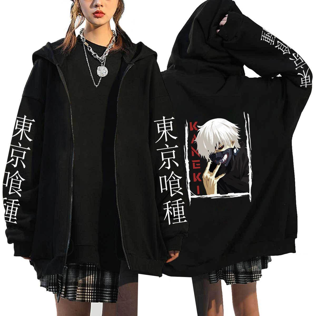 Japanische Anime Kaneki Ken Tokyo Ghoul Reißverschluss Hoodies Männer Kawaii Manga Grafik Cartoon Jacken Streetwear Sweatshirts Unisex Kapuzenmäntel Tops XL