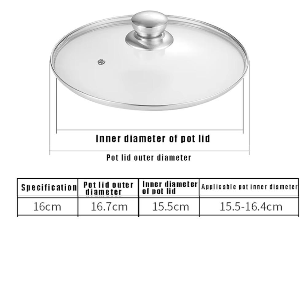 Topfdeckel aus gehärtetem Glas aus Edelstahl, rund, für Wokpfannen, Kochgeschirrteile, Küchenzubehör 16cm
