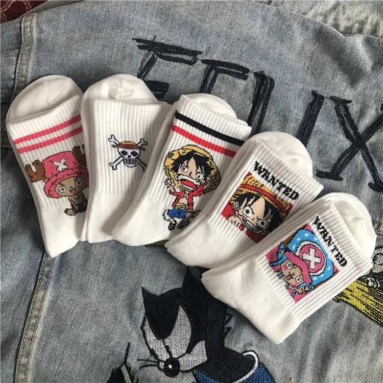 5 Paar Anime One Piece Socken Cartoon Luffy Chopper Student Baumwolle Weiß Lang Kurz Bootssocken Bedruckte Strickwaren Socken Kinder Geschenk 5pcs