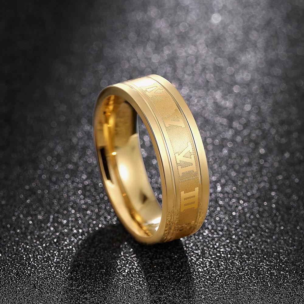 Huitan Vintage Römische Ziffern Herrenringe Temperament Mode Schlichte Edelstahlringe für Männer Schmuck Geschenk 8 beige