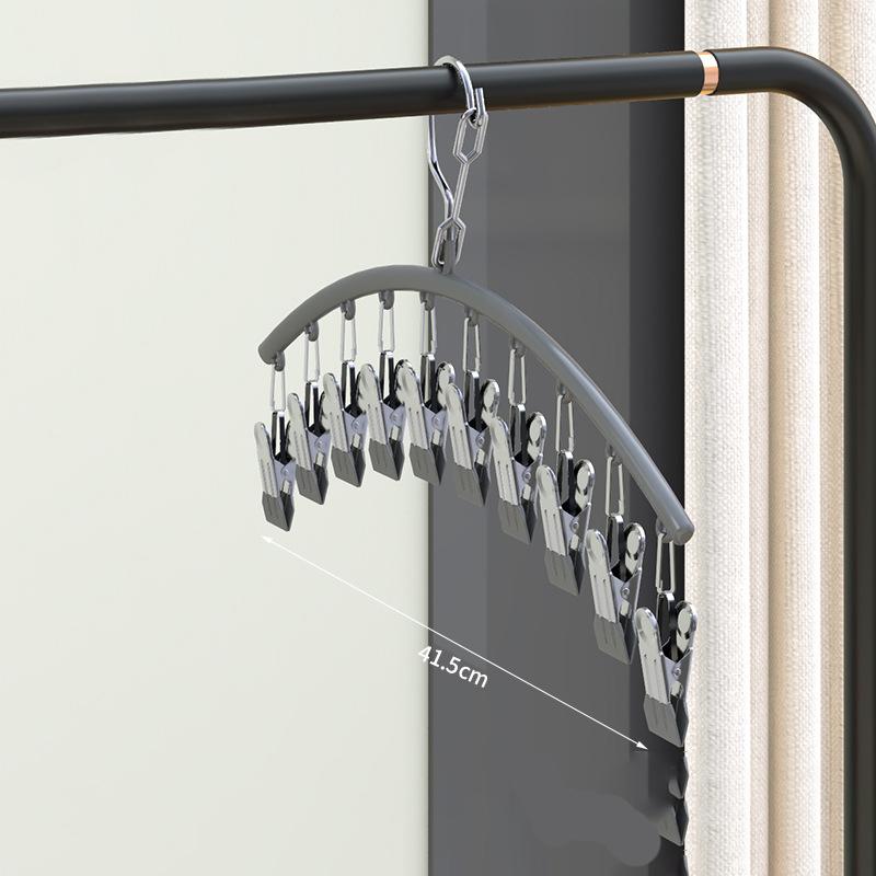 Edelstahl-Kleiderbügel zum Trocknen, winddicht, Kleiderständer, 10 Clips, Socken-Wäscheständer, Kleiderbügel, Unterwäsche-Sockenhalter 1PCS grau