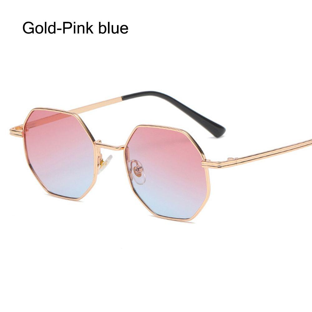 Rahmen UV-Schutz Sonnenbrille für Herren/Damen Metall Sonnenbrille Quadratische Sonnenbrille Polygon Sonnenbrille Gold-Pink blue