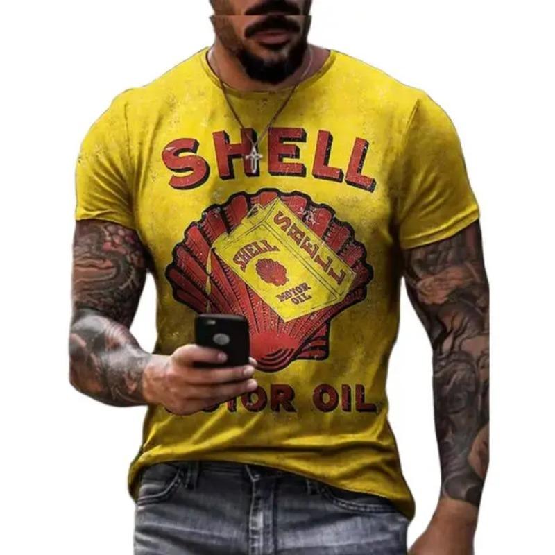 Vintage Herren T-Shirts 3D Retro Druck Kurzarm Buchstaben Tops Mode Öl T-Shirt Für Herren Motorrad T-Shirts Übergroße T-Shirts 5XL