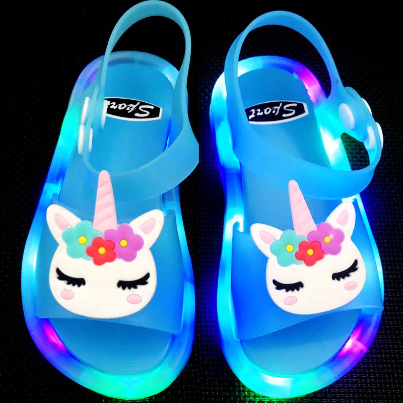 Mädchen Hausschuhe Kinder Einhorn LED Kinder Hausschuhe Baby Sandalen Kinder Schuhe für Mädchen Jungen Leuchtende Schuhe Kleinkind 24-25# blau