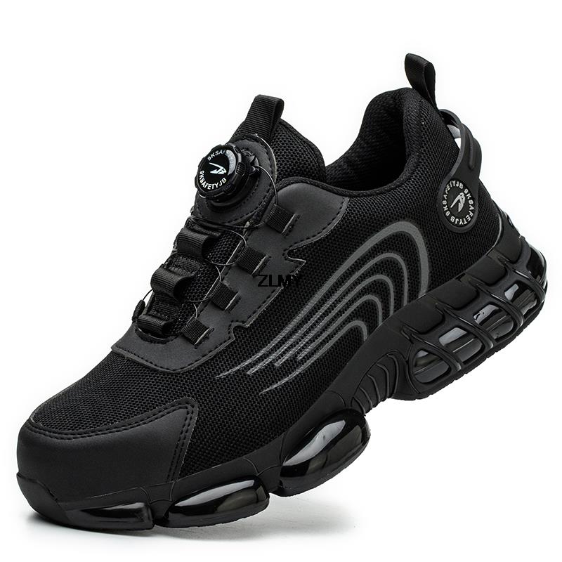 ZLMY Sicherheitsschuhe für Herren mit drehbarem Knopf, Stahlkappe, Sneaker, Luftpolster, Arbeitsschuhe, Mann, pannensicher, Arbeitsstiefel, Schutz 42