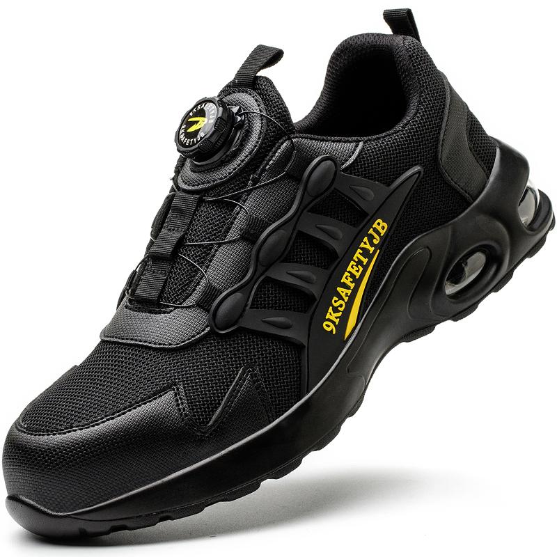 Atmungsaktive Sicherheitsschuhe Männer Rotierenden Knopf Arbeitsschuhe Luftpolster Männer Schutzschuhe Anti-smash Anti-punktion Arbeitsstiefel 47 black