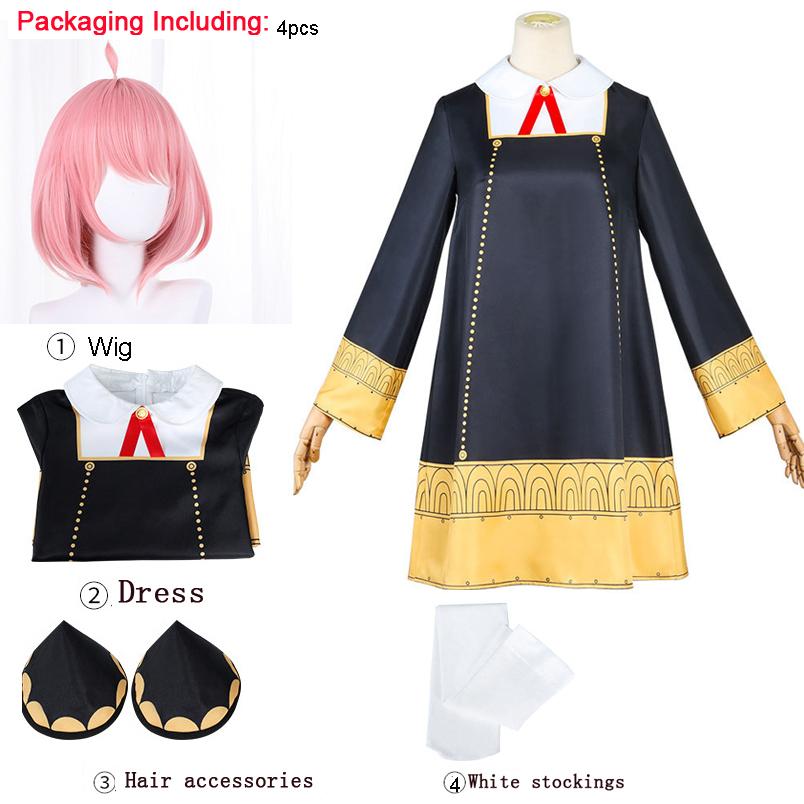 Kinder/Erwachsene Anime SPY FAMILY Anya Forger Cosplay Kostüm Erwachsene Langarm Mädchen Kleid Uniformen Anzug Student College Kleidung Schwarze Kleider XS/150