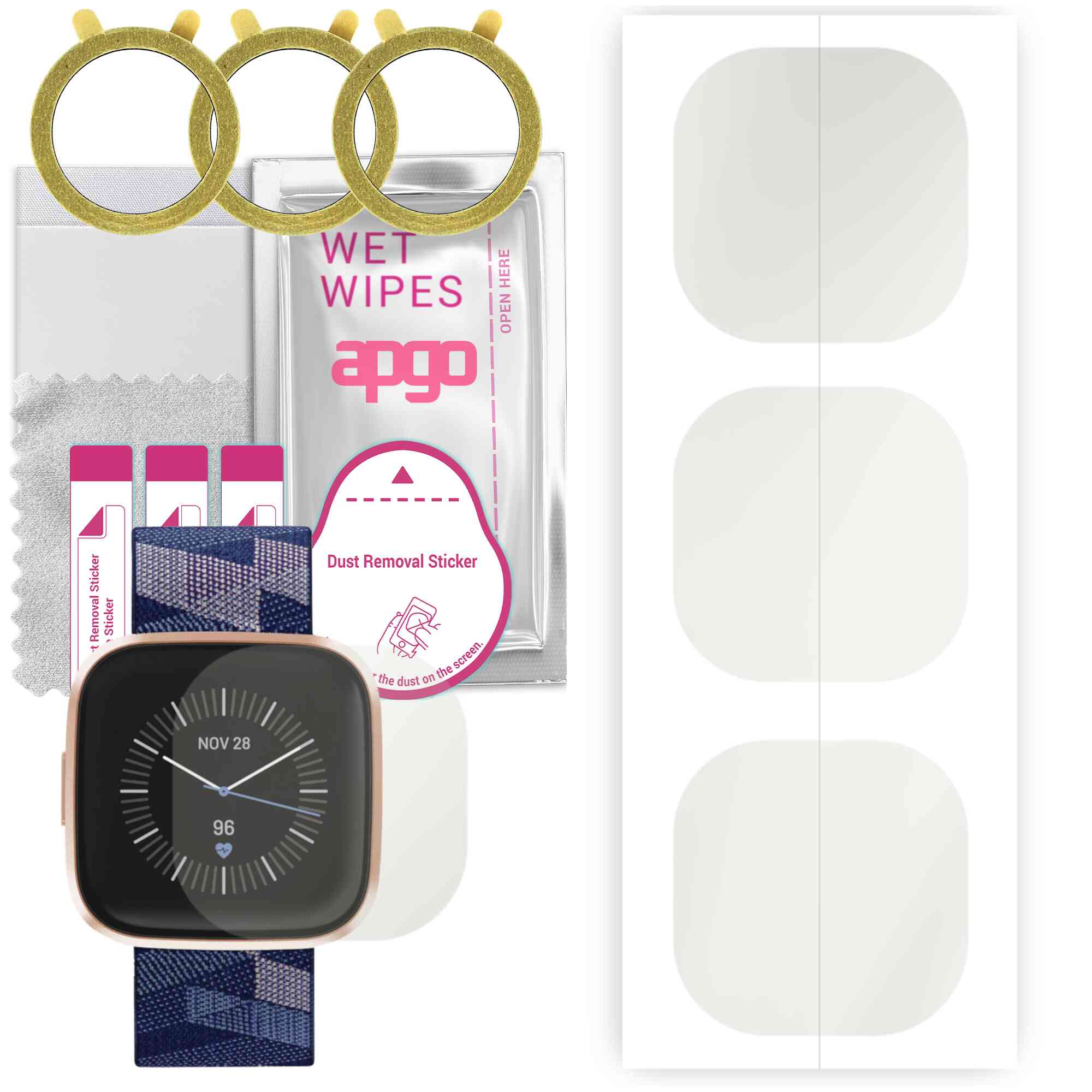 3x apgo Hydrogel Matt Displayschutzfolie für Fitbit Versa 2 SE, Hydrogelfolie, Flexibel, Weiches TPU mit Positionierungsschicht einfache Installation