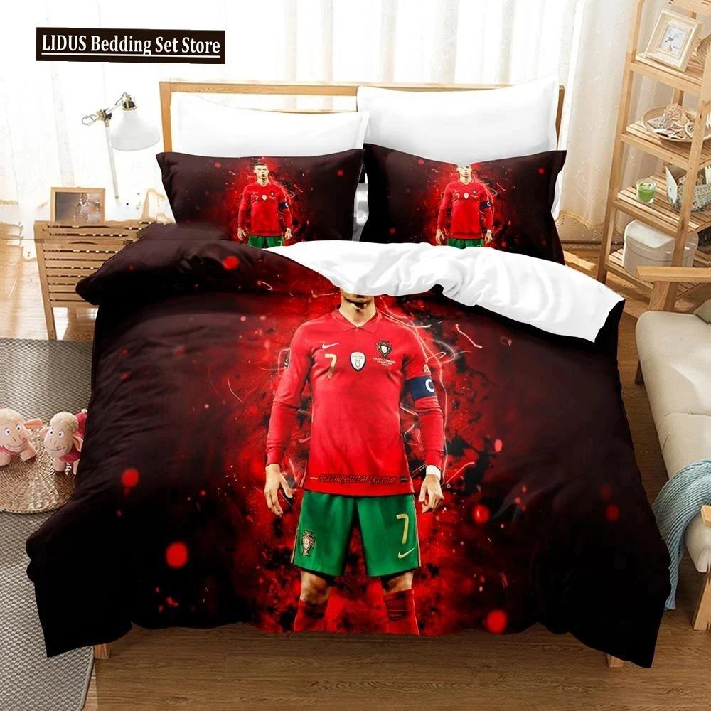 Fußballstar CR7 Fußball Bettwäscheset Jungen Mädchen Einzel- Doppelgröße Bettbezug Kissenbezug Bett Jungen Erwachsene Mode Heimtextilien 70x133cm 3pcs