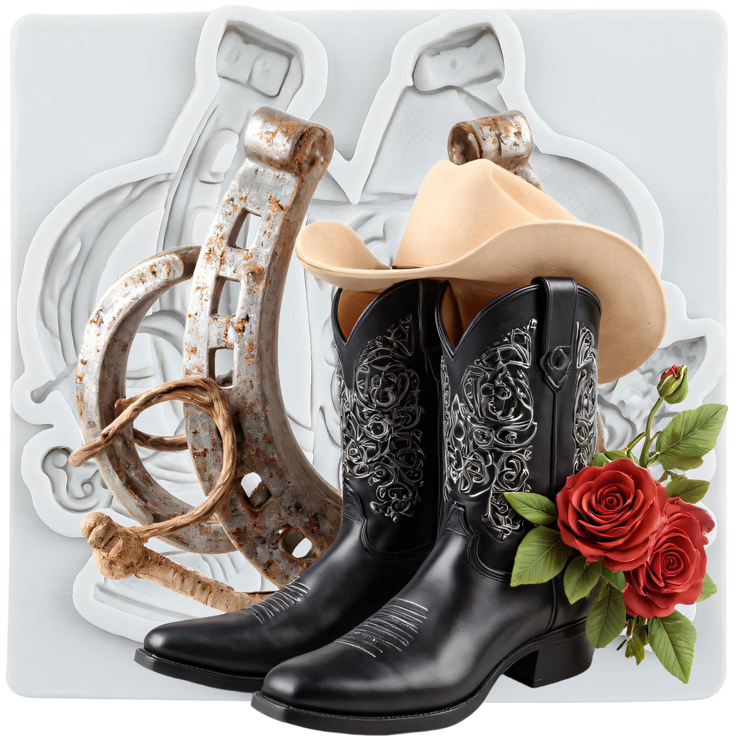 Hufeisen Huf Silikonformen Cowboy Stiefel Fondantform Kuchen Dekorationswerkzeuge Cupcake Topper Süßigkeiten Schokolade Gumpaste Form graue
