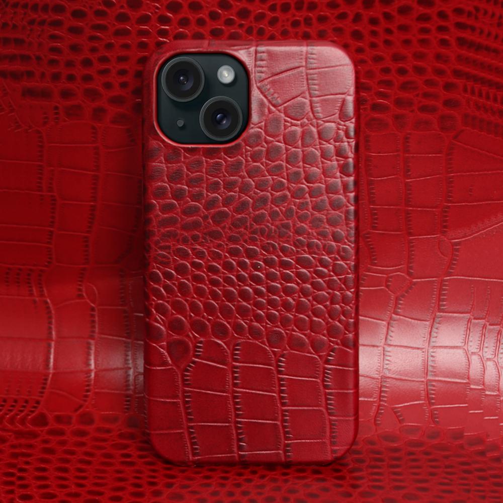 Echte Leder Handyhüllen Für iPhone 17 16 15 Pro Max 11 12 13 14 XR XS Max Capa Luxus Krokodilmuster Business Abdeckung Coque IP 12 or 12 Pro rot