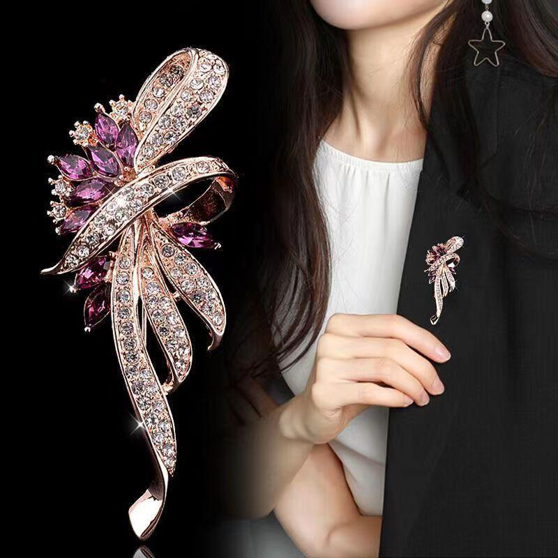 Mode Kristall Brosche Für Frauen Elegante Bauhinia Blau Lila Zirkon Strass Brosche Revers Pin Corsage Hochzeit Schmuck violett