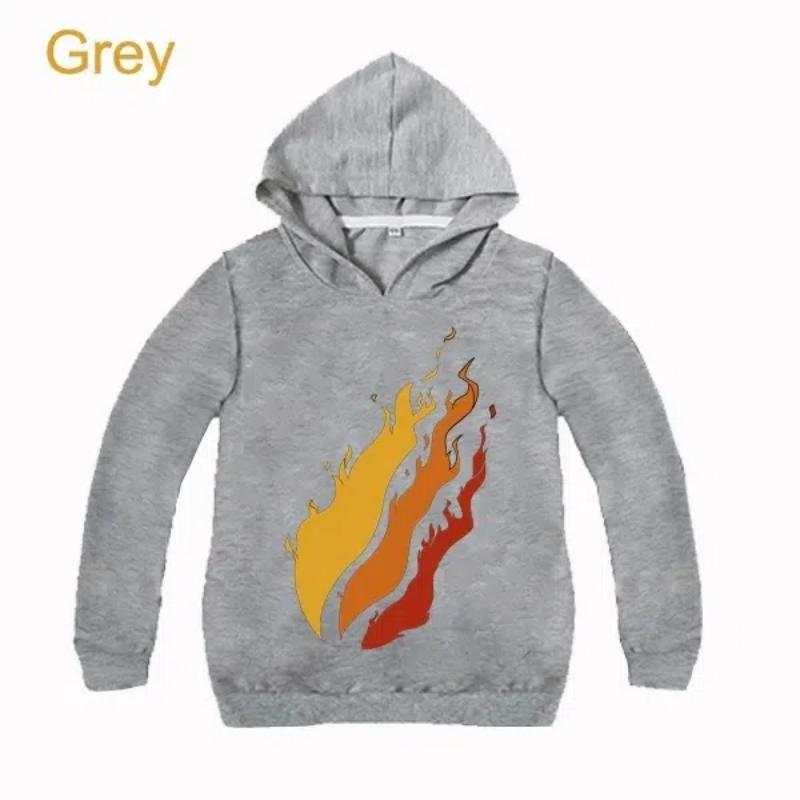 Neue Kinderkleidung PrestonPlayz Hoodie Feuer-Logo Inspirierte Sweatshirts Preston Playz Merch Sweatshirt für Jungen und Mädchen 130cm grau