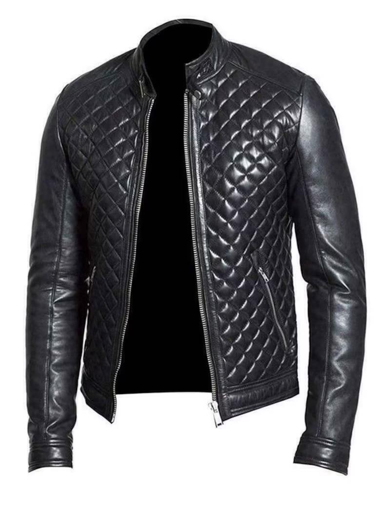Noora Lammfell Herren Lederjacke | Stilvolle Motorrad-Biker-Lederjacke mit DIAMOND QUILTED-Muster und schmaler Passform | SCHWARZE Lederjacke | Geschenk für ihn M schwarz