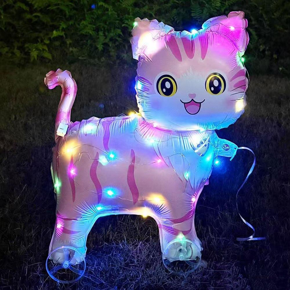 Mit Rädern Cartoon Tier Ballon Mit Licht 3D Ballon Tier Stofftier Kindergeschenk Pink Cat