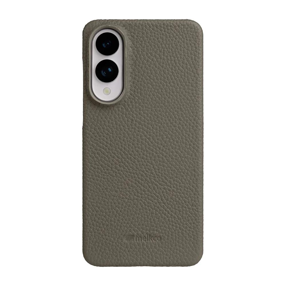 Melkco 100% Echtes Leder Case für Samsung Galaxy S25 Edge Ultra Plus Luxus Hülle Handgefertigt Echte Rindsleder Handyhüllen S25 Ultra For S25 Plus grau