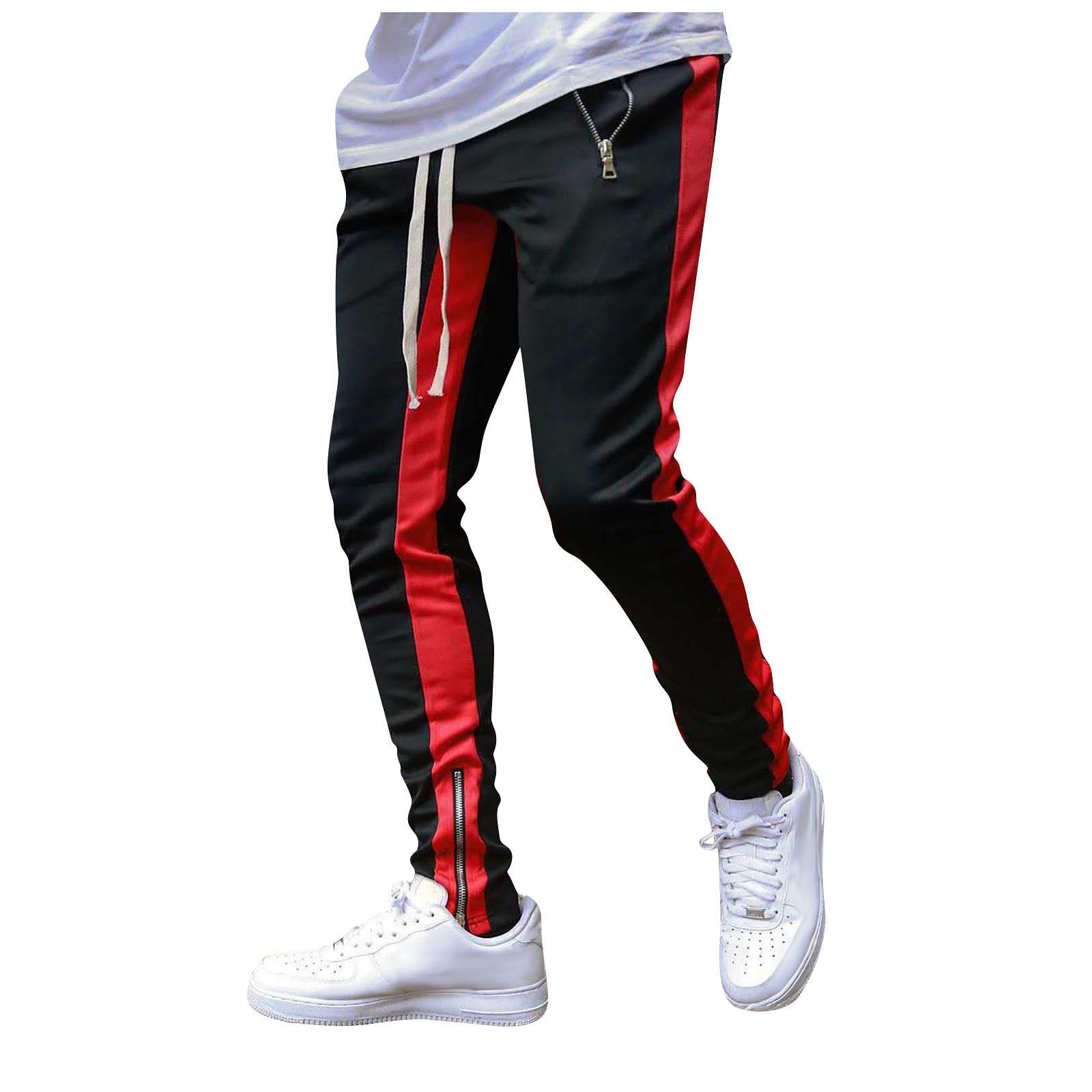 Herren Colorblock Reißverschluss Hose Herren Casual Mode Hose XXXL schwarz