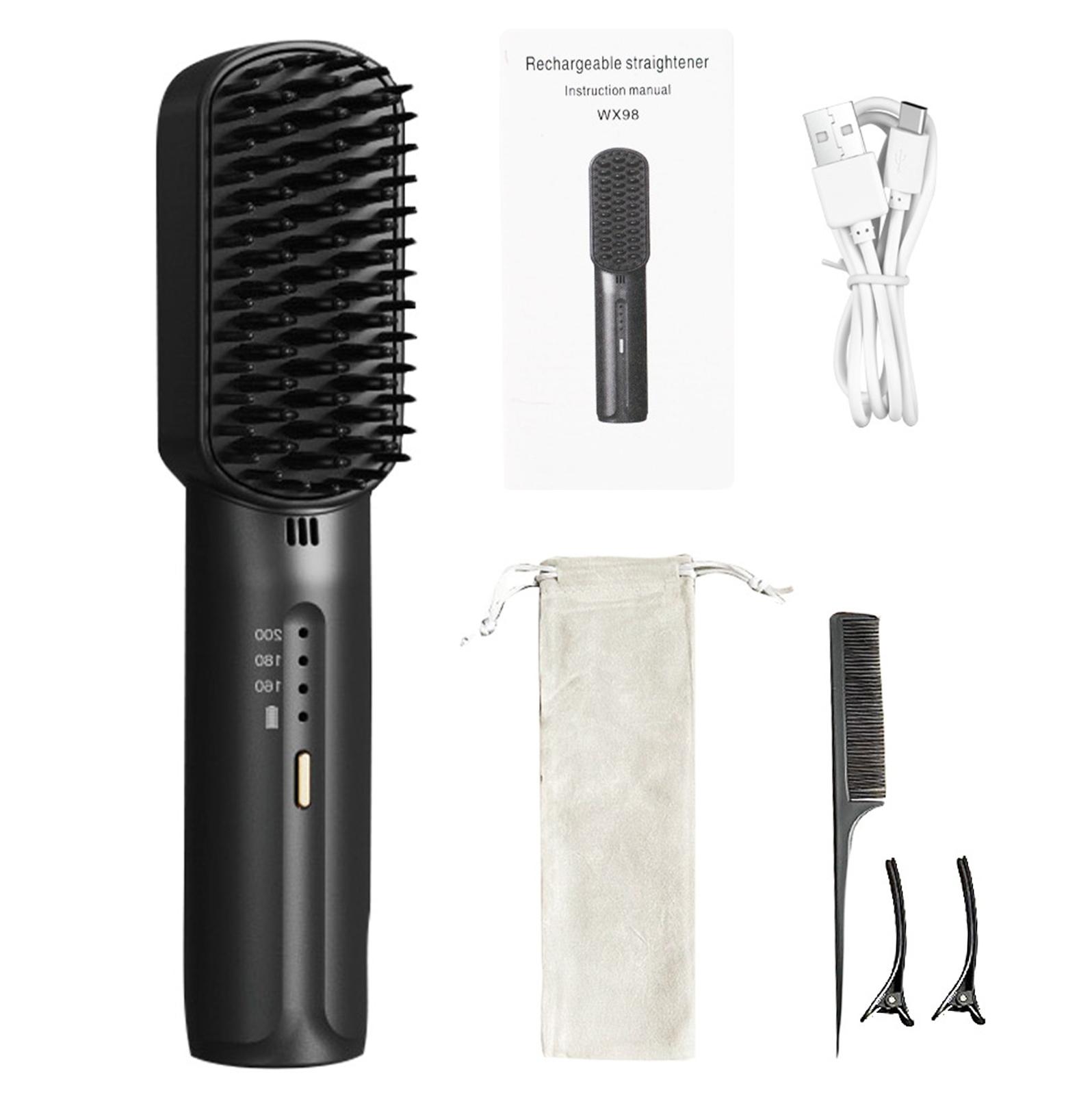 Tragbarer USB Wiederaufladbarer Haarglätter Locken Glätten Dual Purpose Haarglättungskamm 0 schwarz