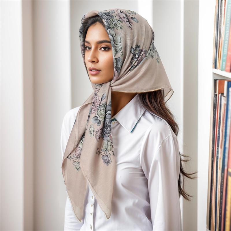 Muslimisches quadratisches Hijab-Schal-Druckturban Dicke Baumwoll-Haube Nachtkappe zum Schlafen Elastisches Sonnenschutz-Bandana 90x90cm 90X90CM white