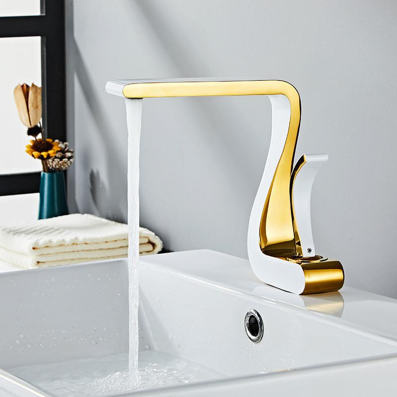 Tuqiu Waschtischarmatur Gold und Weiß Badarmatur Mischbatterie Messing Gold Waschbecken Wasserhahn Heiß und Kalt Waschbecken Wasserhahn Neu white and gold