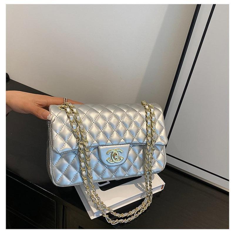 Tasche Damen Neue Tasche Umhängetasche Crossbody-Tasche Premium-Leder Rauten-Ketten-Tasche Damen 1 silber