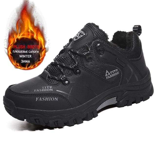 Herren Winterstiefel Herren Schneestiefel Winter Warm Leder Wasserdicht Herren Sneakers Outdoor Atmungsaktive Wanderstiefel Arbeitsschuhe 46 schwarz