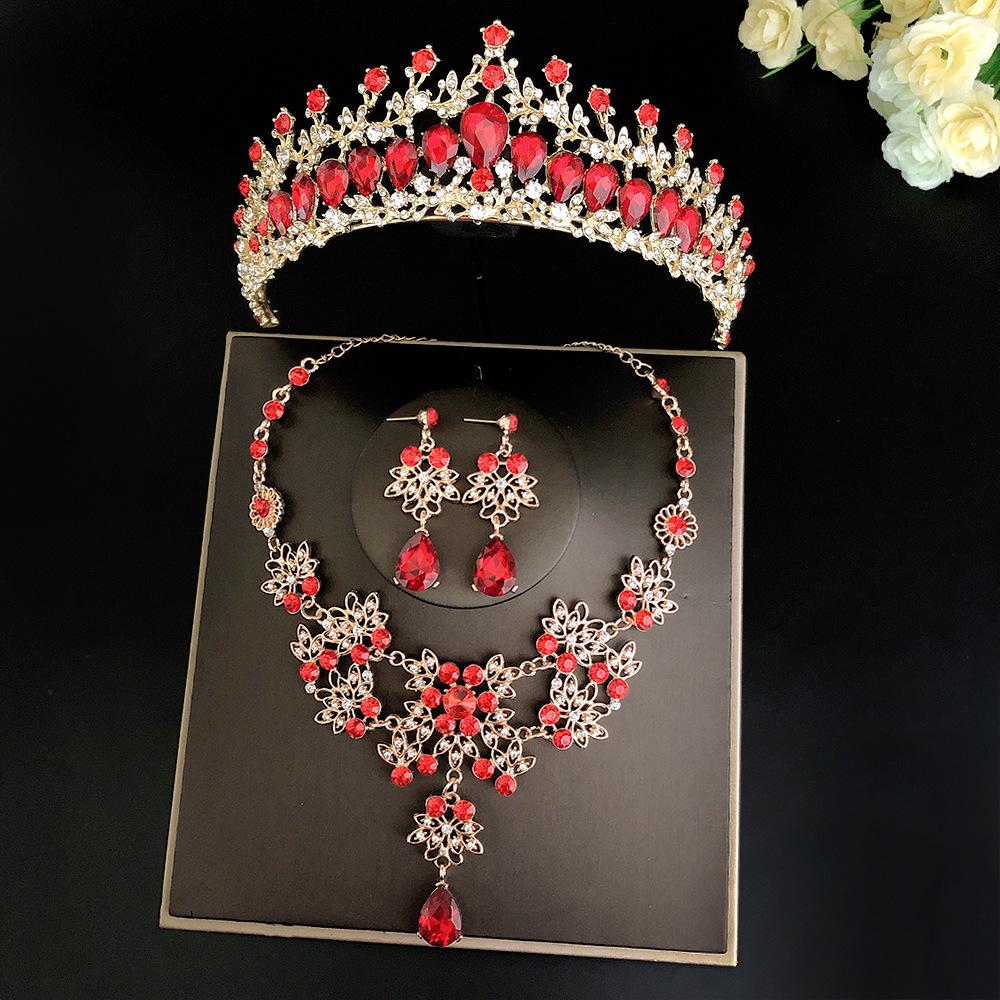 Einfacher Brautschmuck Dreiteiliges Set Hochzeitskrone Tiara Halskette Ohrringe Koreanisch Super Fee Hochzeitskleid Accessoires black