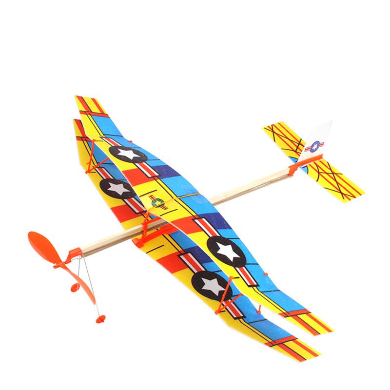DIY Hand werfen Segelflugzeug Flugzeuge elastische Gummiband angetrieben fliegenden Flugzeug Flugzeug Segelflugzeug Montage Spielzeug yellow