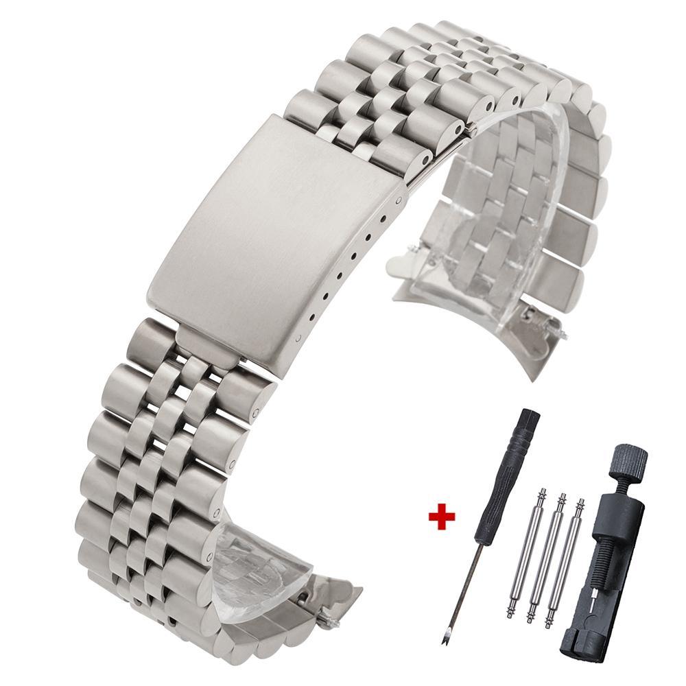 18mm 19mm 20mm 21mm Metallarmband mit gebogenem Ende für Rolex DATEJUST Uhrenarmbänder Herren Massives Edelstahl Uhrenarmband Zubehör 19mm silber