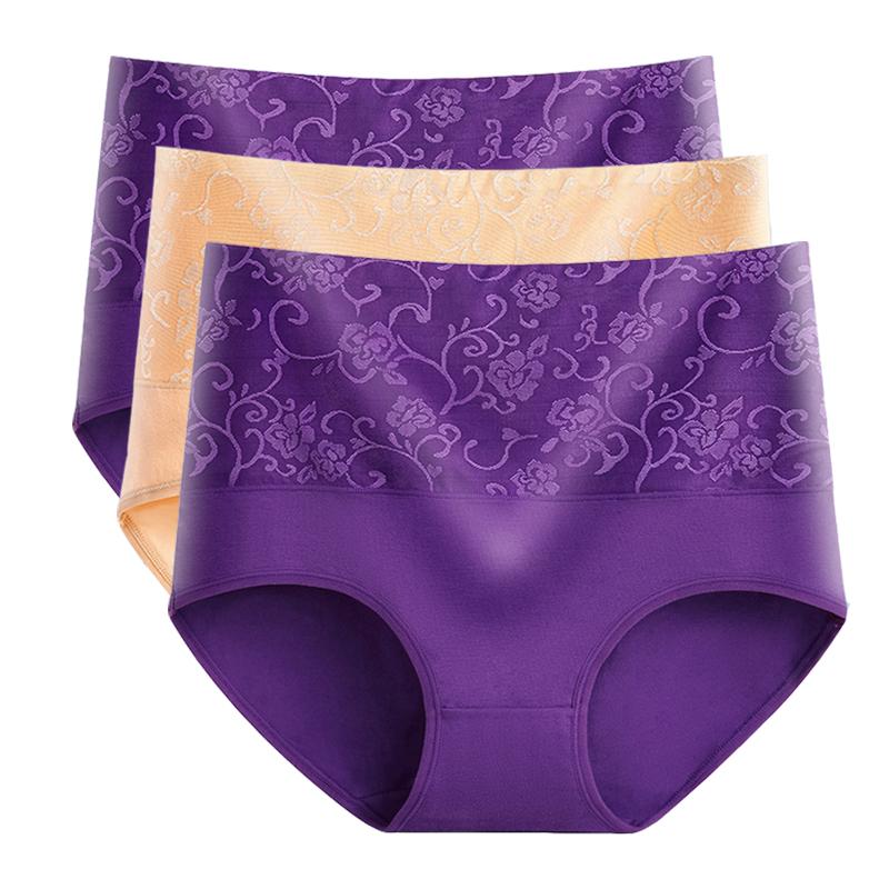 M-5XL Slips für Damen Hohe Taille Bauchweg-Unterwäsche Baumwolle Nahtlose Slips Mädchen Übergröße Unterhose Intimates Weiblich 3 Stück/Los 4XL beige