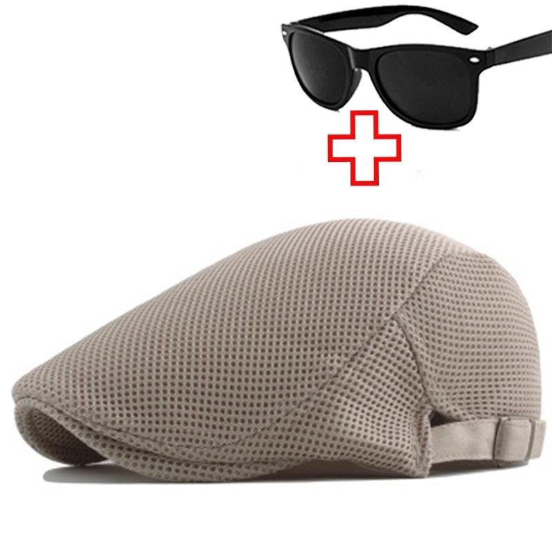 Sommer atmungsaktiver Newsboy-Hut, hohles Mesh-Sonnenschutz-Cap, Unisex-Sport-Baskenmütze, Outdoor-Trucker-Cap khaki
