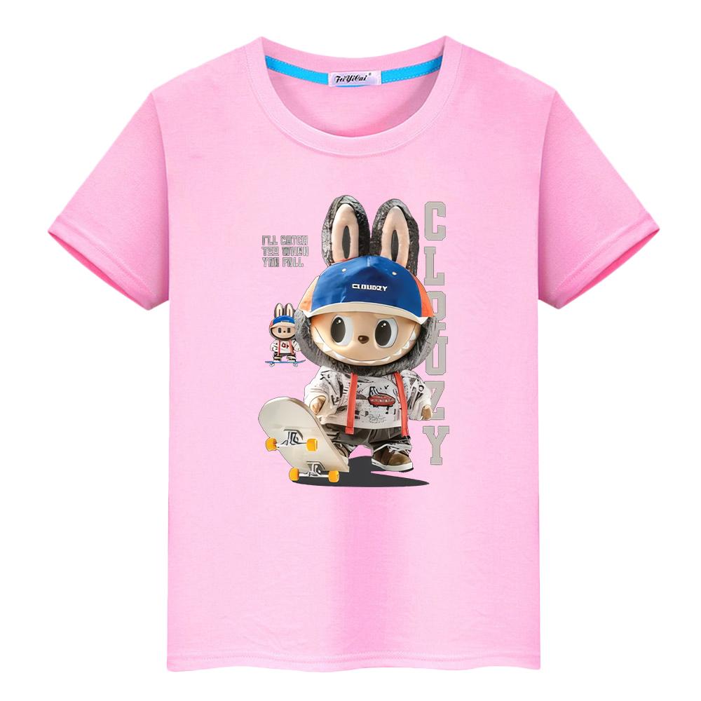 Kawaii Oberteile Niedliches Labubu T-Shirt für Kinder Jungen 4-14 Jahre Kleinkind Mädchen Kleidung Anime Kurz Pride T-Shirt Y2K Kinderkleidung Mädchen 160 rosa