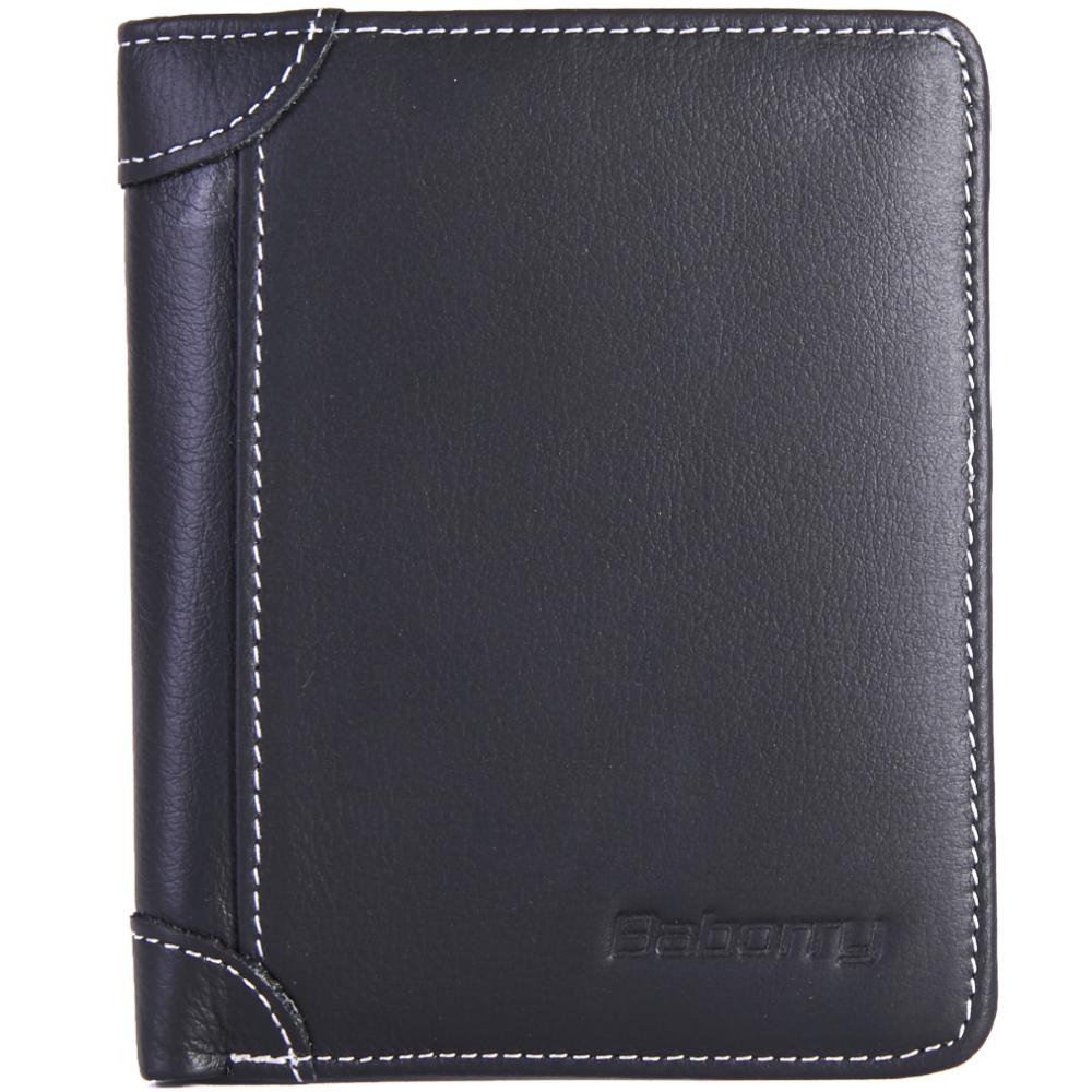 Herren-Geldbörse aus Rindsleder, Geldfächer, Kredit-/Ausweishalter, Geldbörse, 2 Farben schwarz