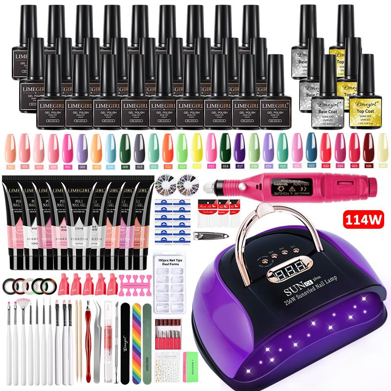 Nagel-Set, Acryl-Nagel-Set für Nagelverlängerung, Gel-Nagellack-Set, schnelles Aufbauen von Polygelen, Set mit UV-LED-Nagellampe, Nagel-Werkzeug-Set