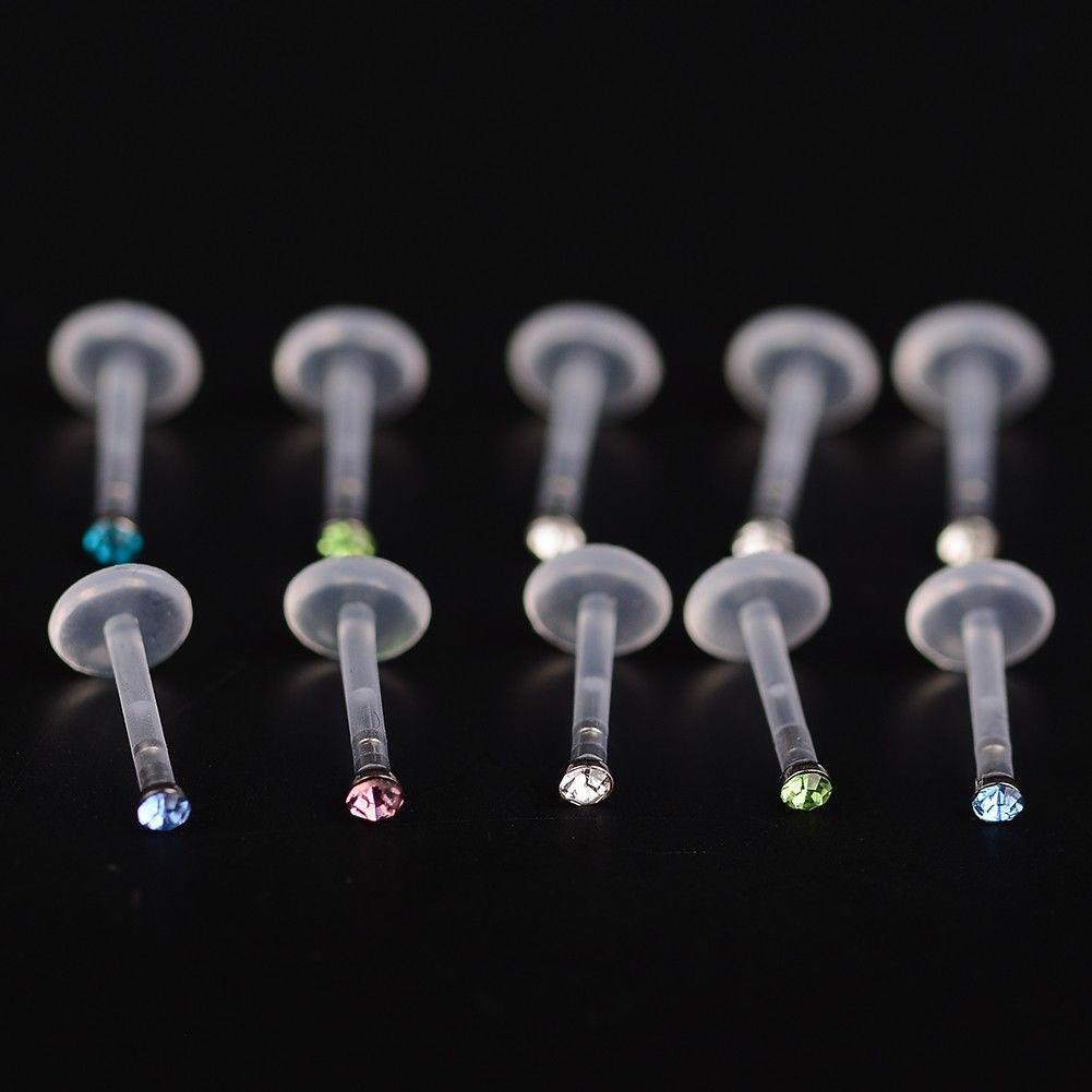 5 Stück Lippenpiercing-Fassung Zirkon Tragus Knorpel Flexibler Biokunststoff Lippenring Piercing-Schmuck bunt