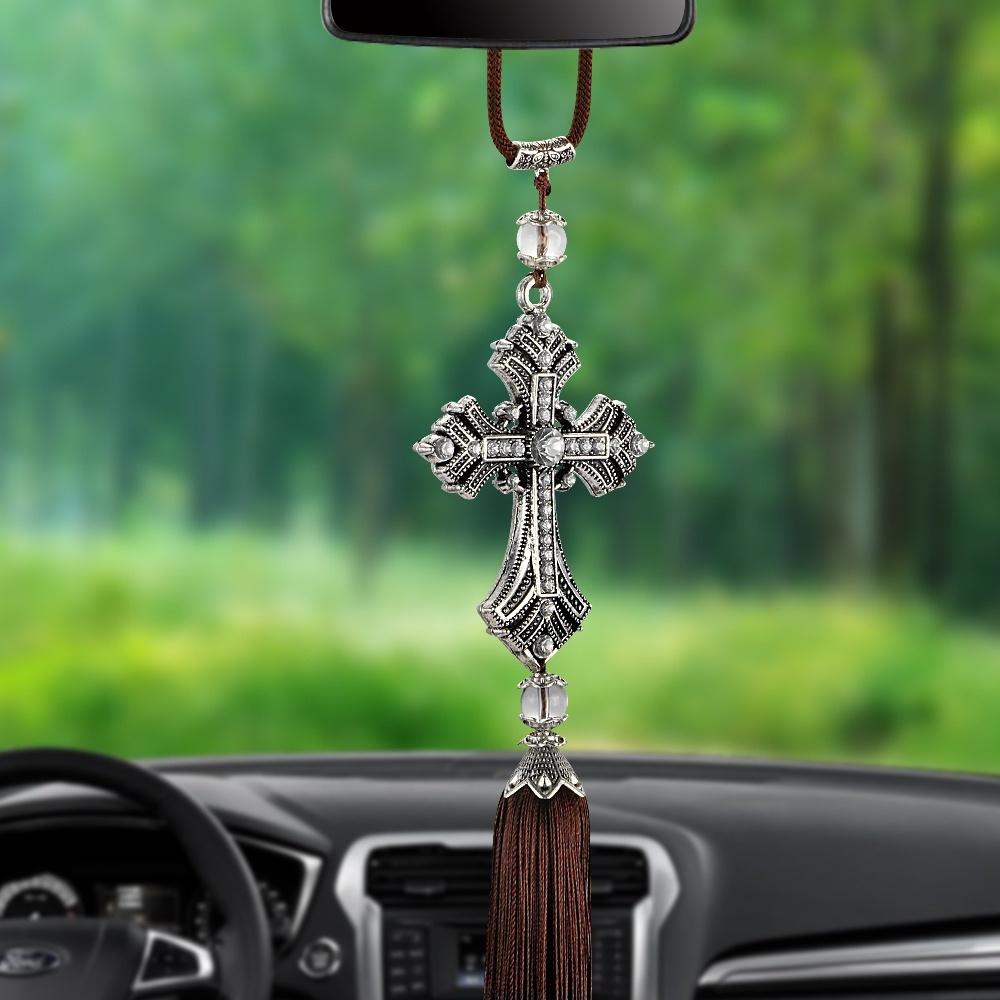 Metall und Kristall Diamant Kreuz Jesus Christian Auto Rückspiegel Auto Anhänger