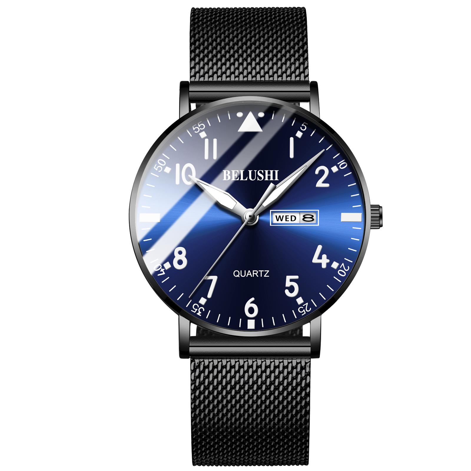 Neue Mode Ultra-dünne Herren Luxus Marke Casual Edelstahl Mesh-Armband Business Männer Armbanduhr blau/schwarz