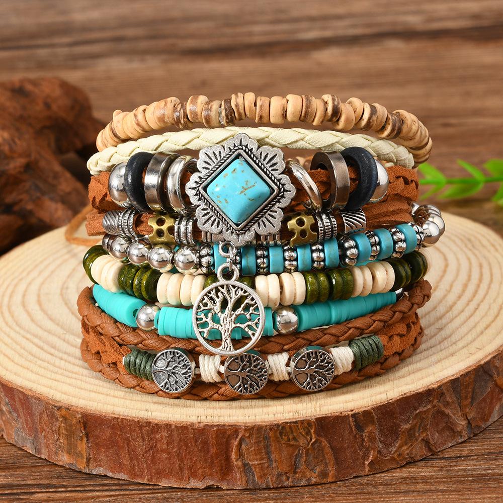 Böhmisches DIY Perlenarmband für Damen Handgefertigter Türkisstein Schmuck Mode Boho Chic Verstellbarer Fußkettchen bunt