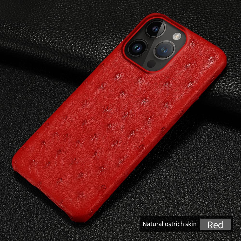 100% Natürliche Straußenleder Handyhülle für iPhone 17 Air 16 15 12 11 13 14 Pro Max 16 Plus 17Pro 16Pro Luxus Rückabdeckung For iPhone 14 Pro Max&Genuine Leather