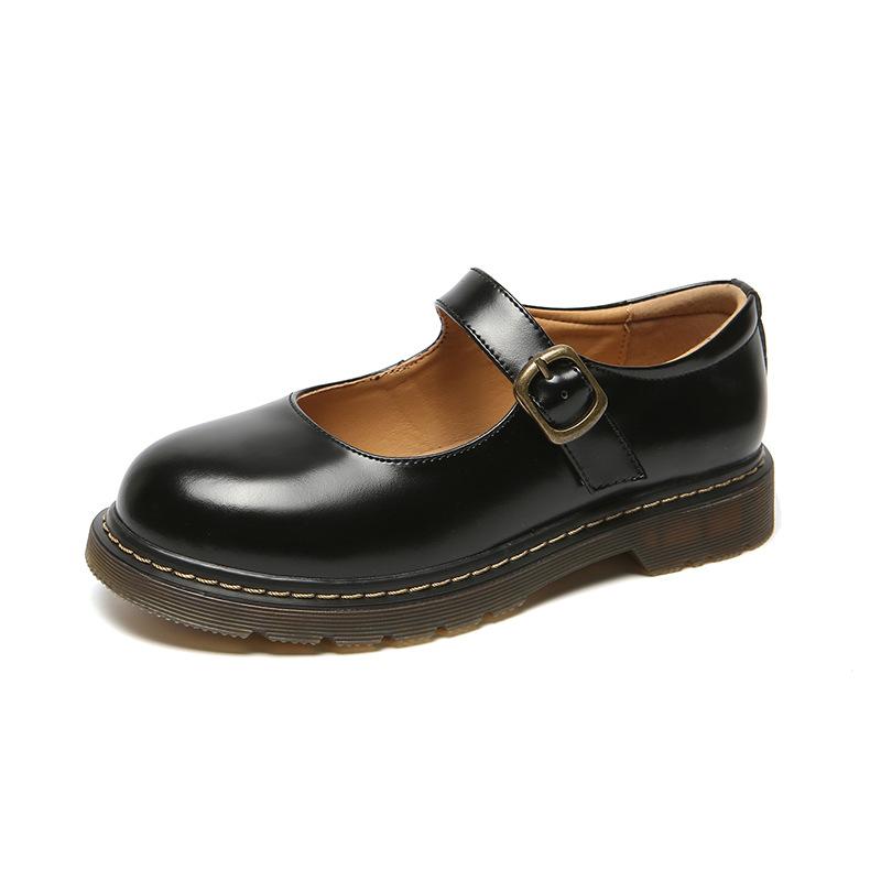 Mode 2024 Frühling und Herbst Neue College Stil Mary Jane Schuhe Mode Runde Zehe Flache Unterseite Echtes Leder Niedrigen Absatz Frauen schuhe 39 schwarz