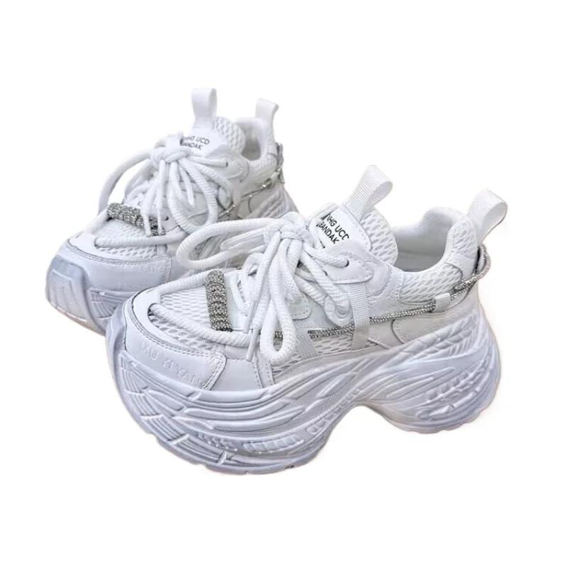 Schuhe Damen Neue Mesh Damen Vulkanisierte Schuhe Atmungsaktive Outdoor Damen Sneakers Schnürplattform Damen Casual Sneakers 38 weiß