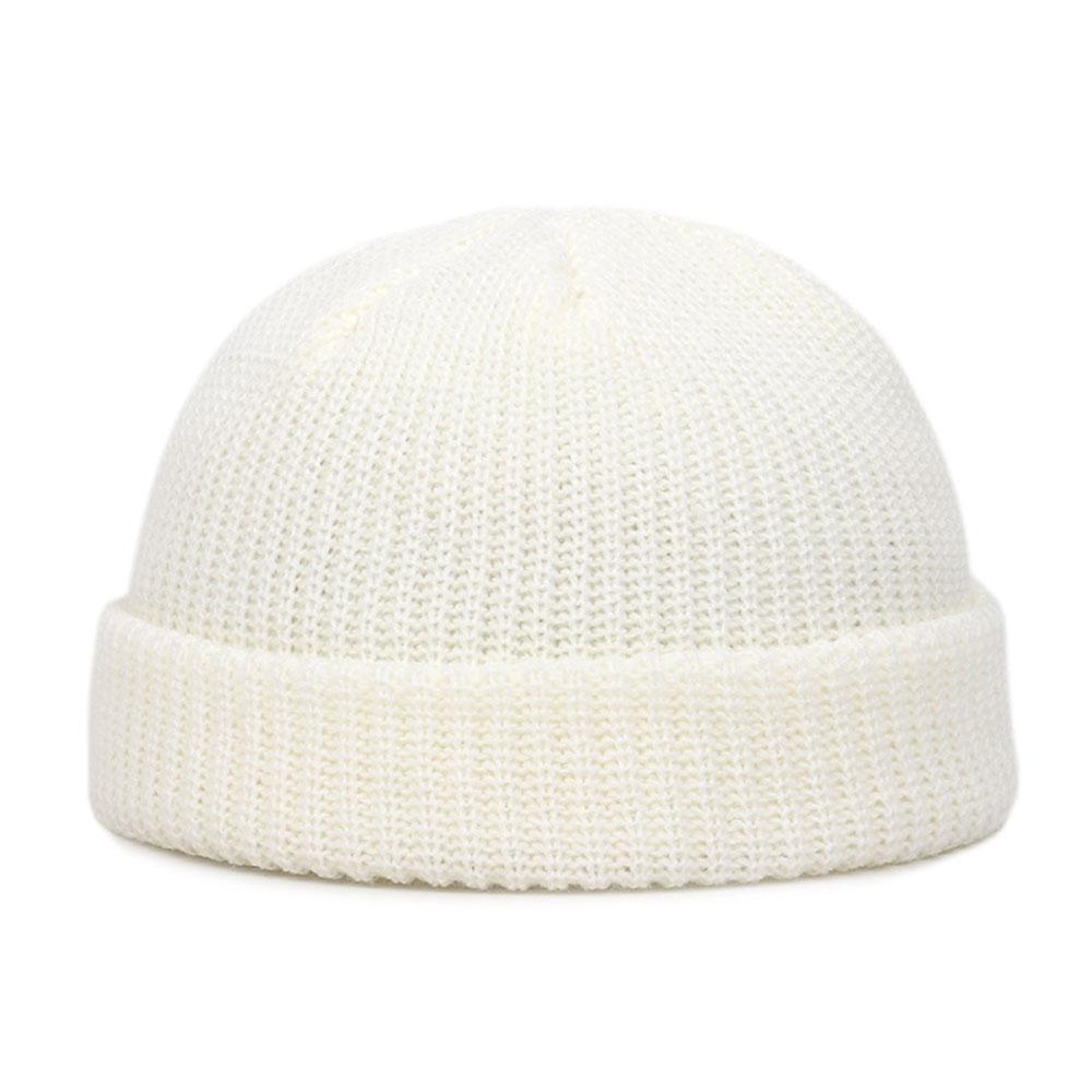 Winter Warme Mützen Casual Kurze Gewinde Hip Hop Hut Erwachsene Männer Weibliche Wolle Gestrickte Schädel Kappe Elastische Unisex One Size weiß