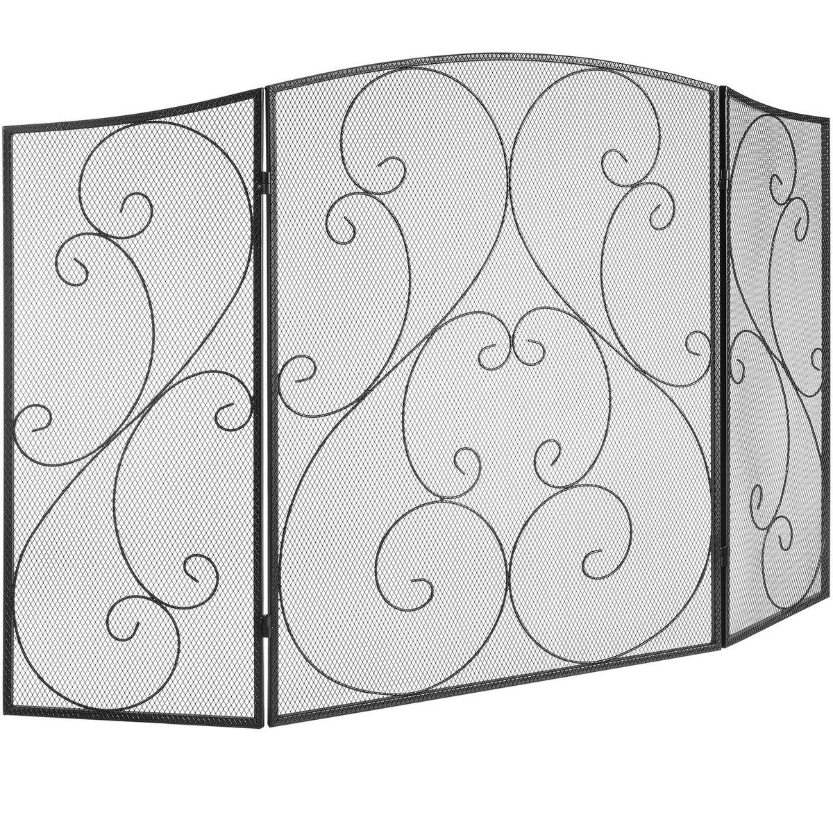 Kamin-Sichtschutz 3-teilig, Stabiler Eisen-Gitter-Kamin-Sichtschutz, 122(L)x76.7(H.)CM Funkenflugschutz-Abdeckung, Keine Montage erforderlich, Freistehender Kaminzaun
