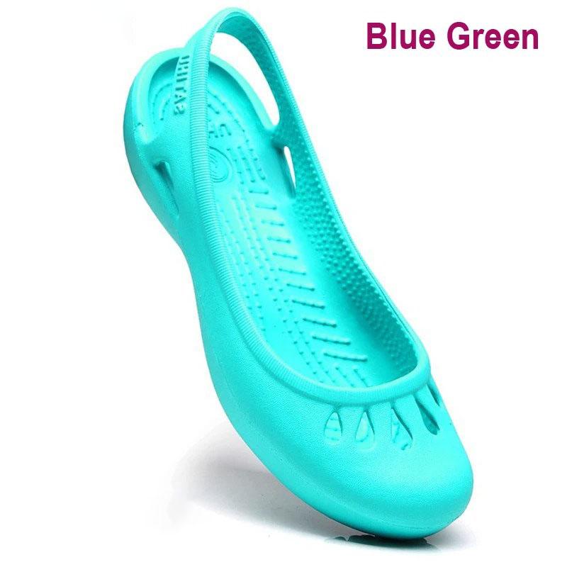 Sommer leichte Anti-Rutsch-Loch-Schuhe Clog für Damen Flache Unterseite Sandalen Krankenschwester Outdoor Strand Jelly 37 grün