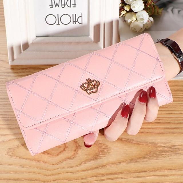 Frauen Dame Clutch Leder Plaid Haspe Brieftasche Lange Länge Kartenhalter Handytasche Fall Geldbörse rosa